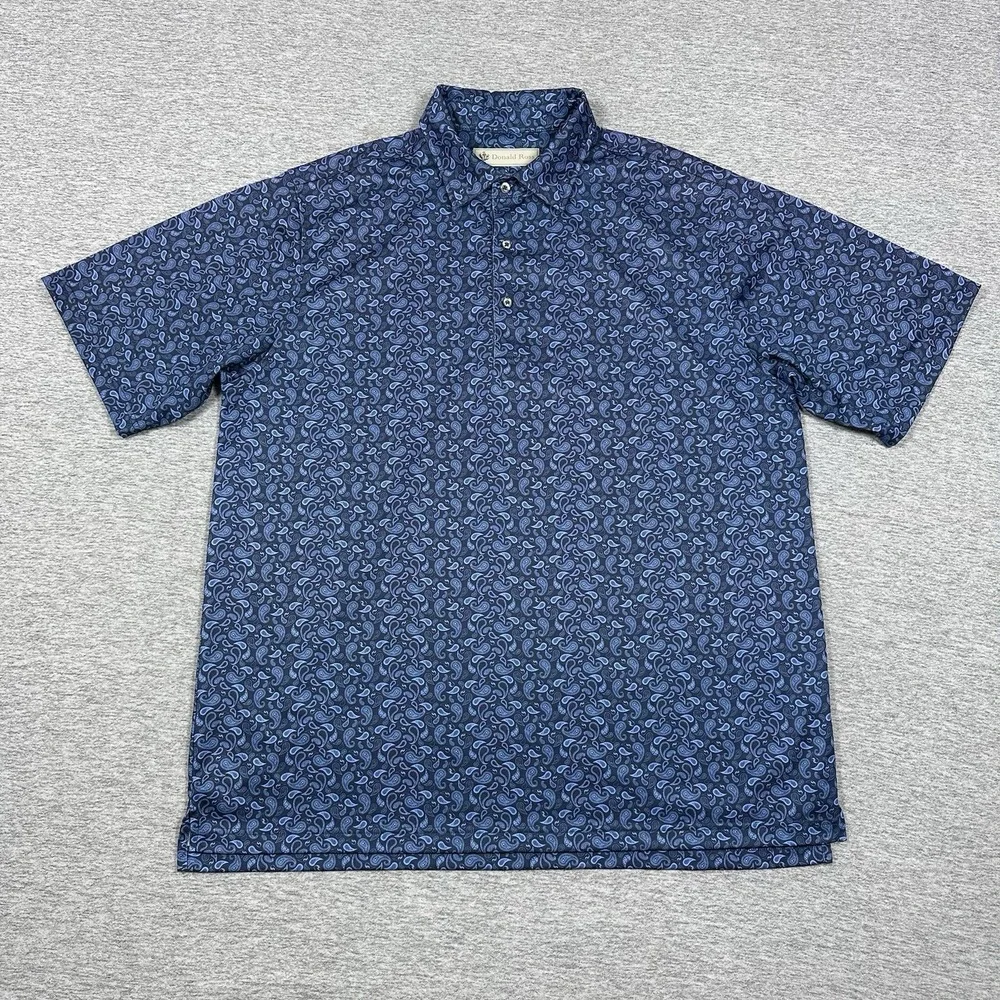 Donald Ross Polo Shirt Mens Large Blue Paisley Performance Stretch Sport Golf